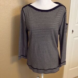 Ralph‎ Lauren Navy and White Striped Blouse, Size large